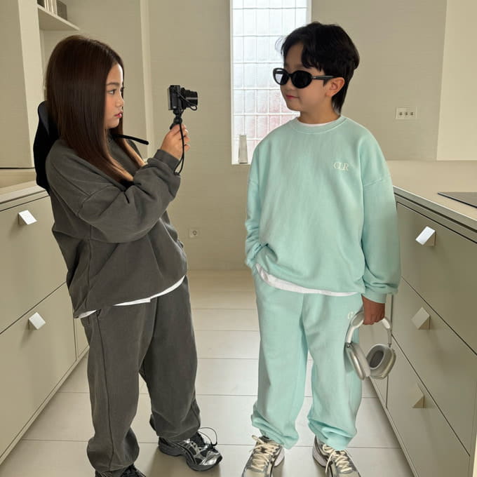 Our - Korean Children Fashion - #minifashionista - Logo Piece dyed Fabric Top Bottom Set