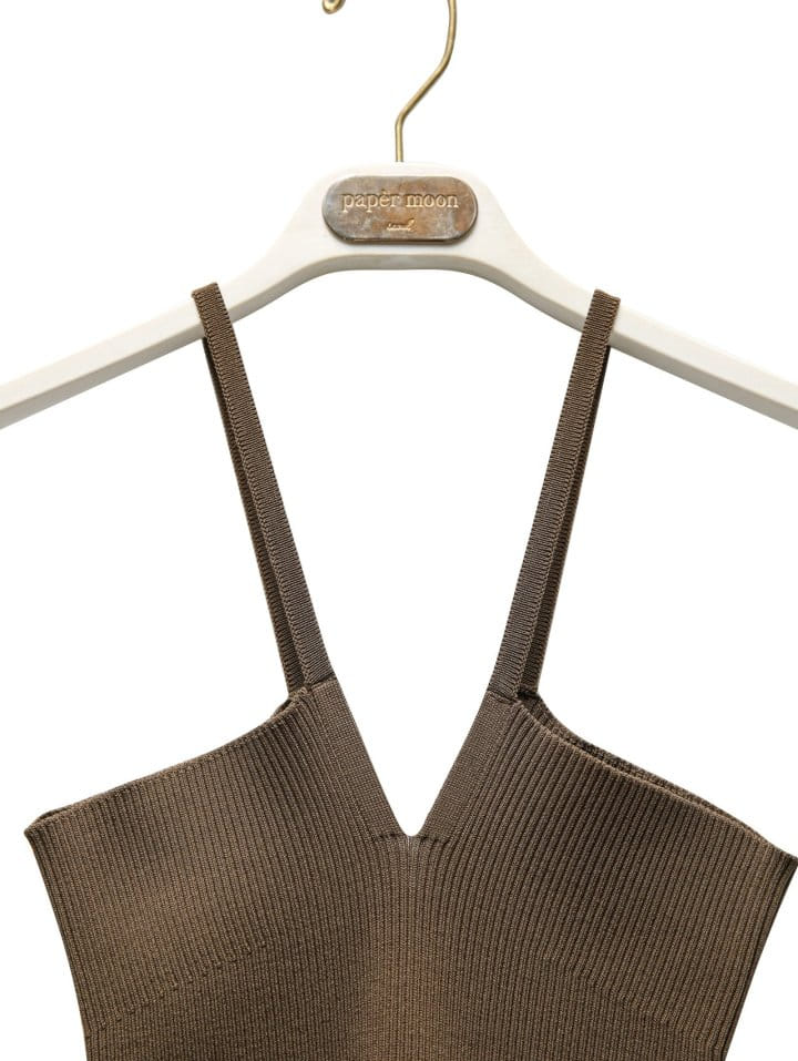 Paper Moon - Korean Women Fashion - #momslook - V line Strap Ribbed Knit Sleeveless Top - 3