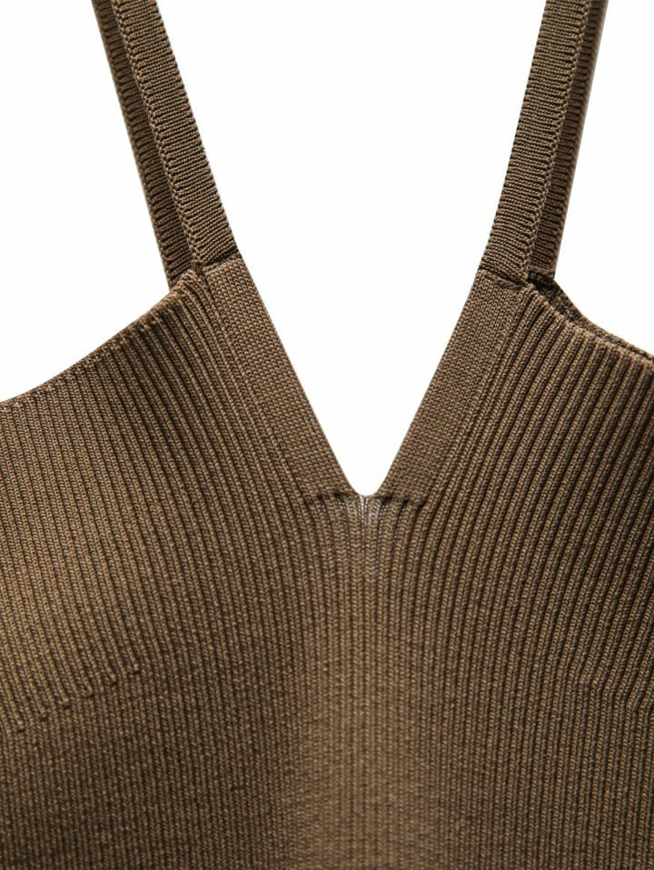Paper Moon - Korean Women Fashion - #momslook - V line Strap Ribbed Knit Sleeveless Top - 5