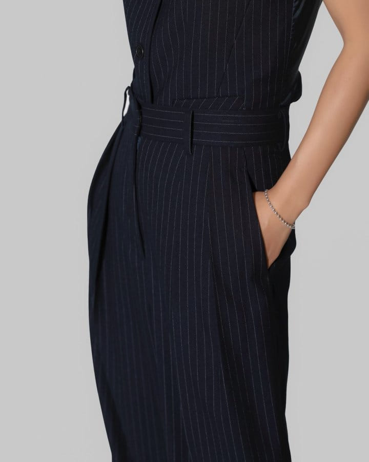 Paper Moon - Korean Women Fashion - #momslook - Pin Striped Low Waisted Double Pleats Wide Trousers - 2