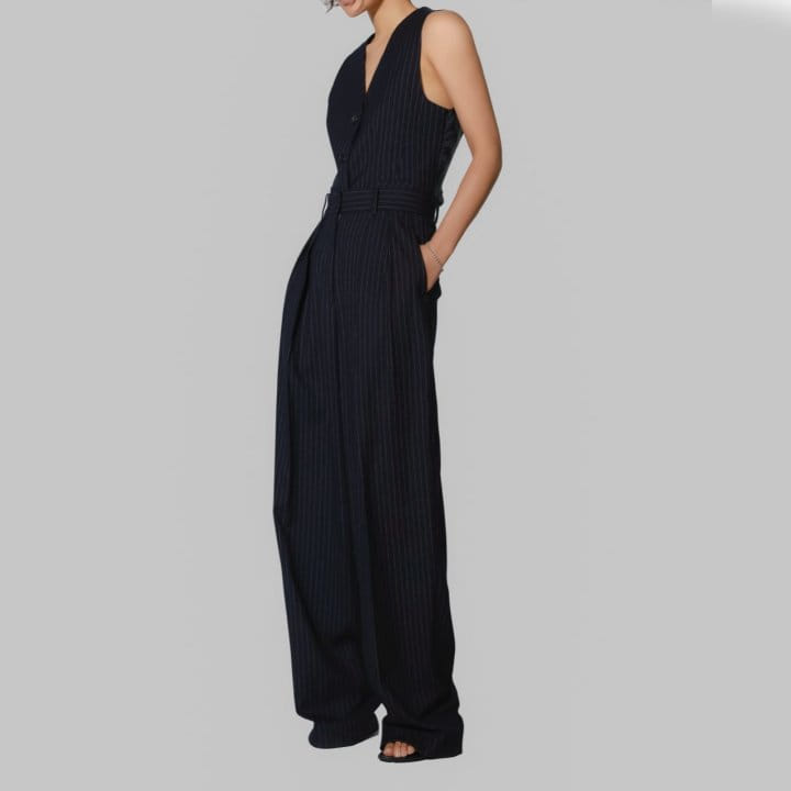 Paper Moon - Korean Women Fashion - #womensfashion - Pin Striped Low Waisted Double Pleats Wide Trousers - 4