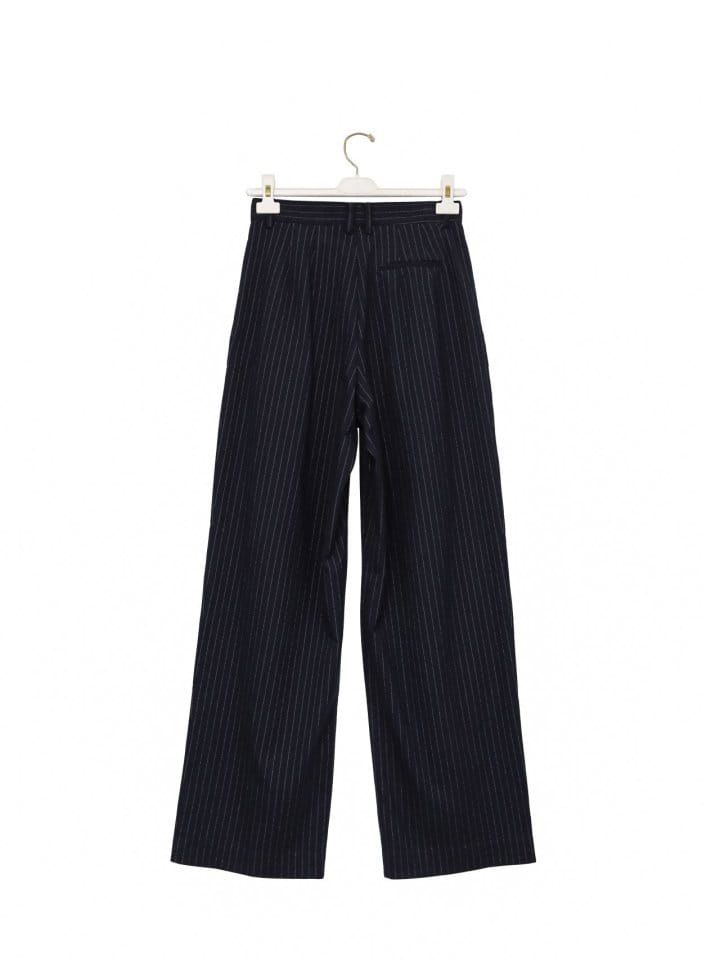 Paper Moon - Korean Women Fashion - #momslook - Pin Striped Low Waisted Double Pleats Wide Trousers - 6
