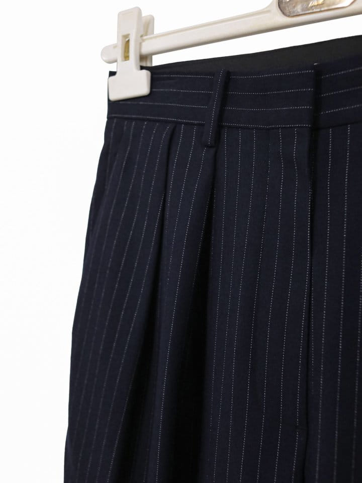 Paper Moon - Korean Women Fashion - #momslook - Pin Striped Low Waisted Double Pleats Wide Trousers - 8