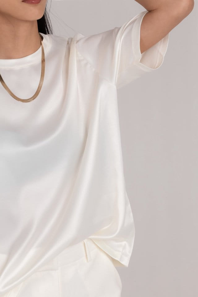 Paper Moon - Korean Women Fashion - #momslook - Classic Silky Satin Half Sleeves Top