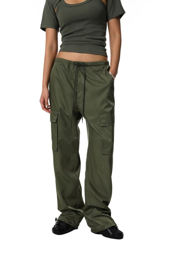 Paper Moon - Korean Women Fashion - #momslook - Nylon Drawstring Cargo Pocket Trousers - 2