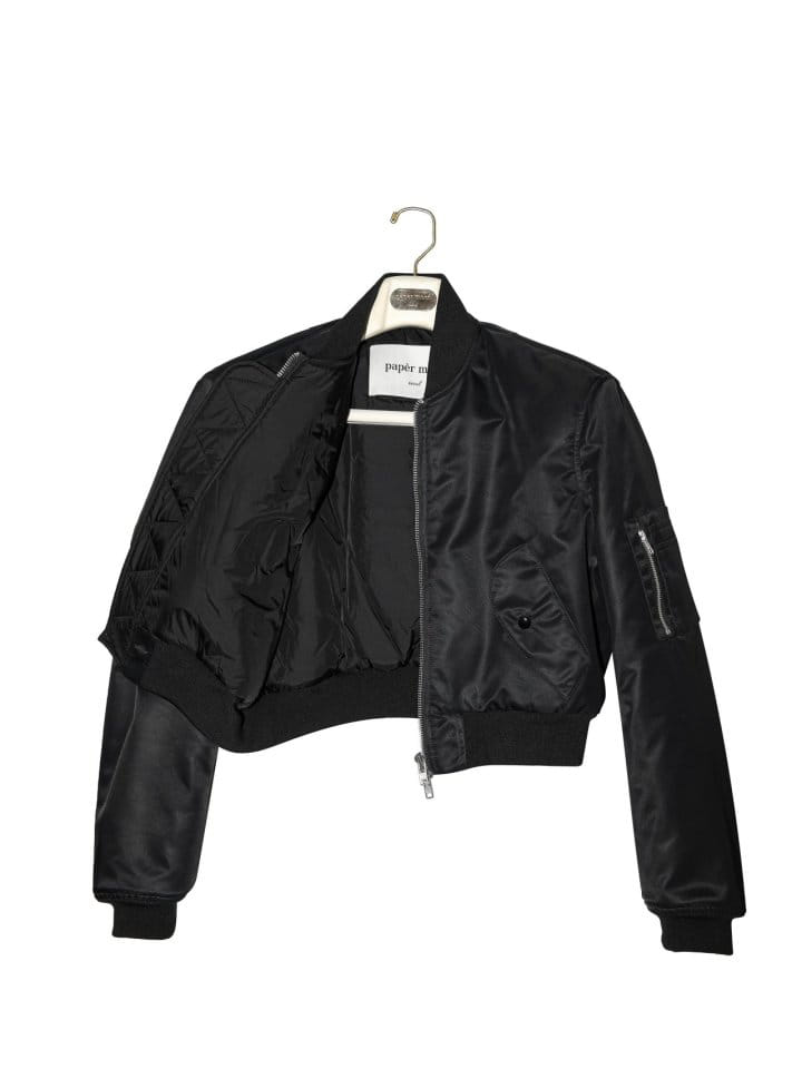 Paper Moon - Korean Women Fashion - #momslook - Square Shoulder Padded Cropped Bomber Jacket - 11