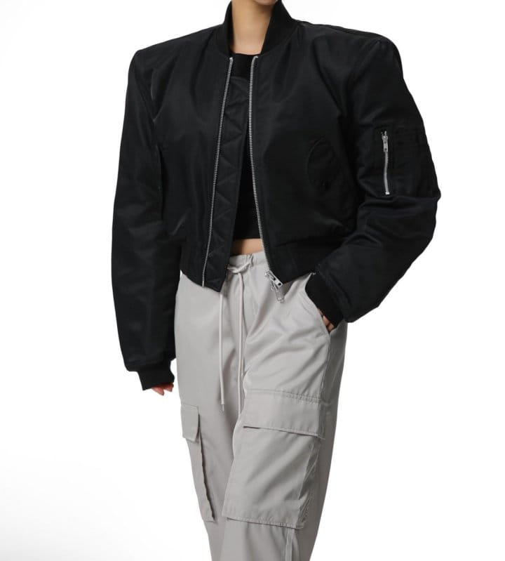 Paper Moon - Korean Women Fashion - #momslook - Square Shoulder Padded Cropped Bomber Jacket - 3