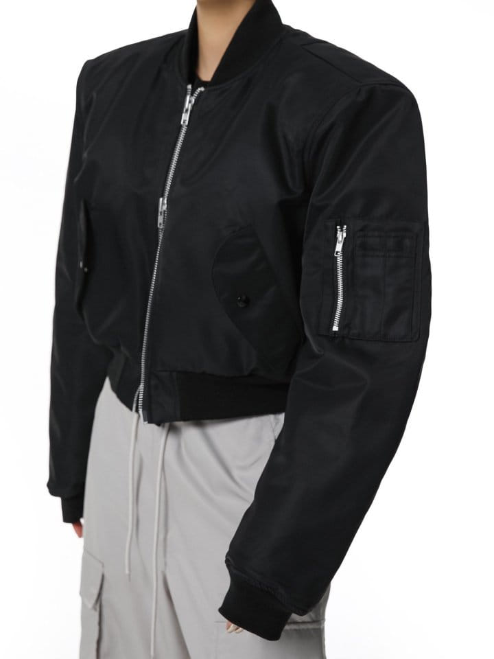 Paper Moon - Korean Women Fashion - #momslook - Square Shoulder Padded Cropped Bomber Jacket - 5