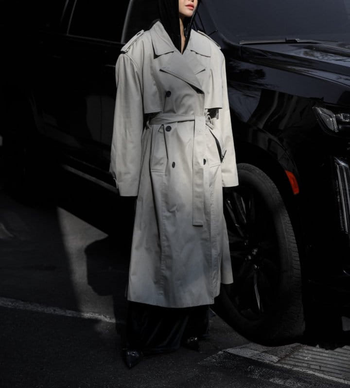 Paper Moon - Korean Women Fashion - #momslook - Padded Detail Oversized Double Breasted Trench Coat - 2
