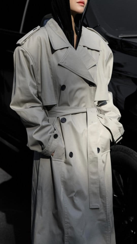 Paper Moon - Korean Women Fashion - #womensfashion - Padded Detail Oversized Double Breasted Trench Coat - 4