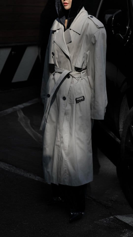 Paper Moon - Korean Women Fashion - #momslook - Padded Detail Oversized Double Breasted Trench Coat - 6