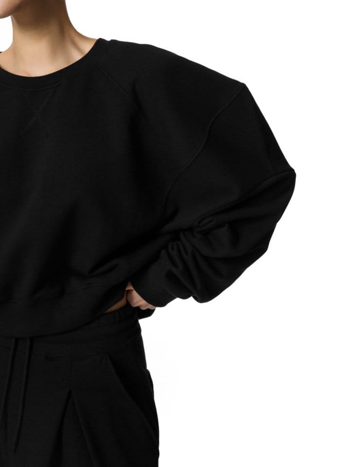Paper Moon - Korean Women Fashion - #pursuepretty - Squared Dropped Shoulder Detail Draping Pattern Sweatshirt - 2