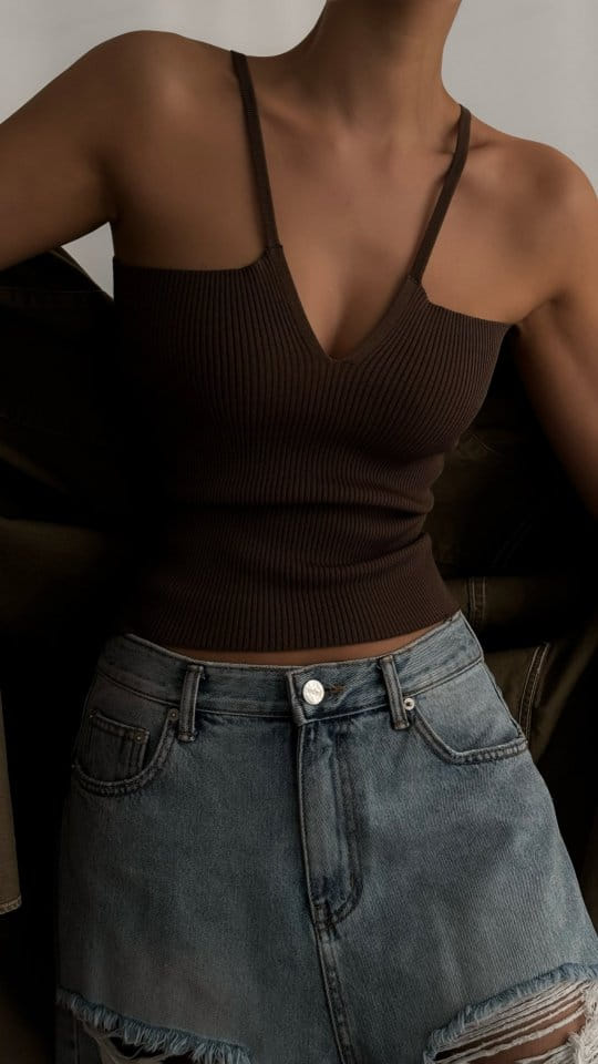 Paper Moon - Korean Women Fashion - #shopsmall - V - Line Strap Ribbed Knit Sleeveless Top - 5
