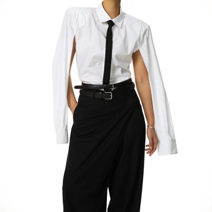 Paper Moon - Korean Women Fashion - #shopsmall - Classic Padded Shoulder Cut Out Detail Button Down Shirt - 2