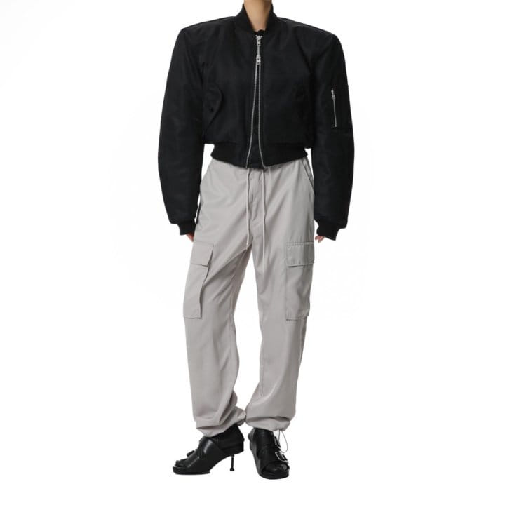 Paper Moon - Korean Women Fashion - #thatsdarling - Square Shoulder Padded Cropped Bomber Jacket