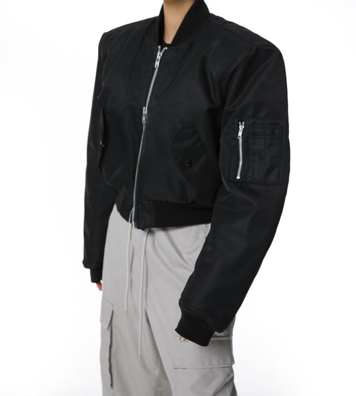 Paper Moon - Korean Women Fashion - #thelittlethings - Square Shoulder Padded Cropped Bomber Jacket - 2