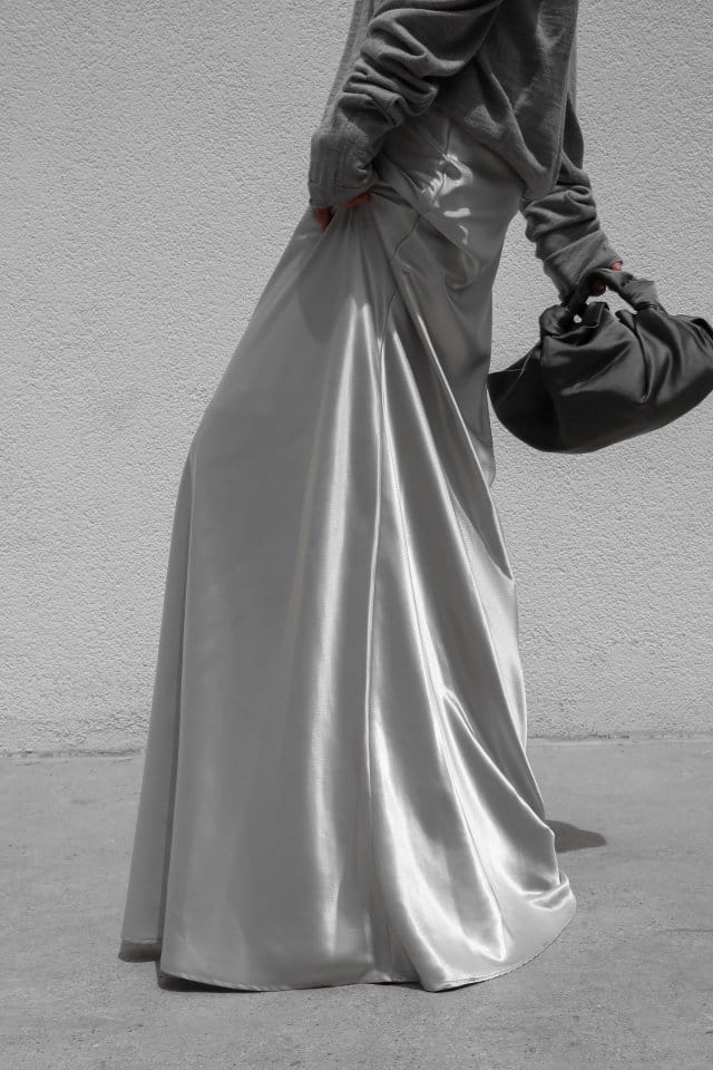 Paper Moon - Korean Women Fashion - #womensfashion - Silky Satin High Waisted Maxi Flared Skirt - 4