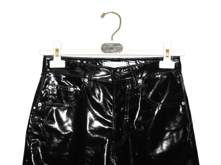 Paper Moon - Korean Women Fashion - #vintageinspired - Patent Vegan L Coated Straight Pants - 4