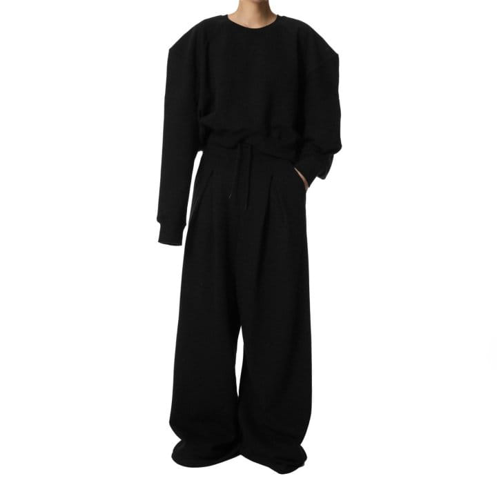 Paper Moon - Korean Women Fashion - #vintagekidsstyle - Squared Dropped Shoulder Detail Draping Pattern Sweatshirt