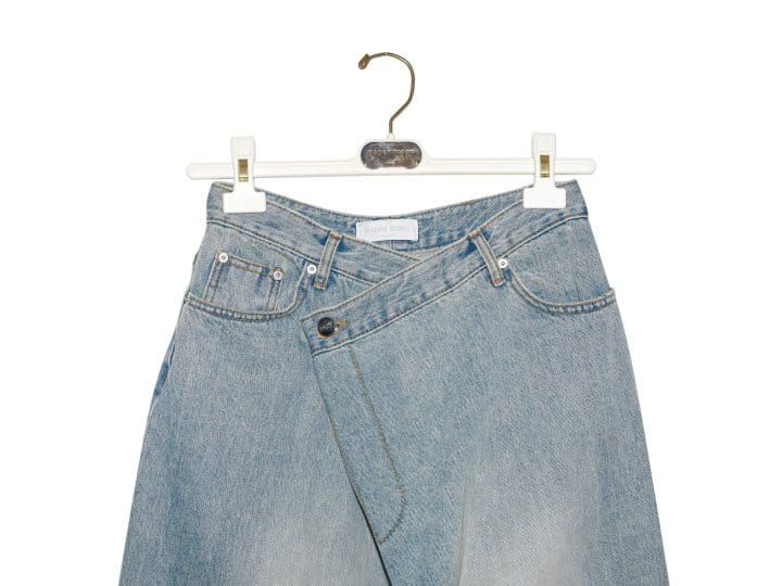 Paper Moon - Korean Women Fashion - #momslook - Wrap Detail Wide Denim Jeans  - 4