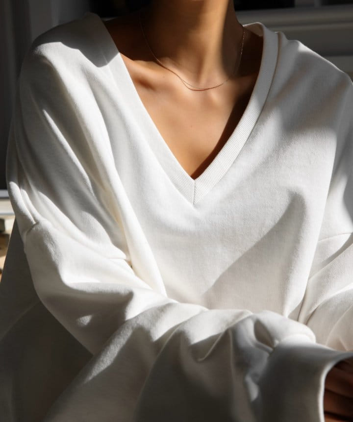 Paper Moon - Korean Women Fashion - #womensfashion - V Neck Oversized Sweatshirt - 3