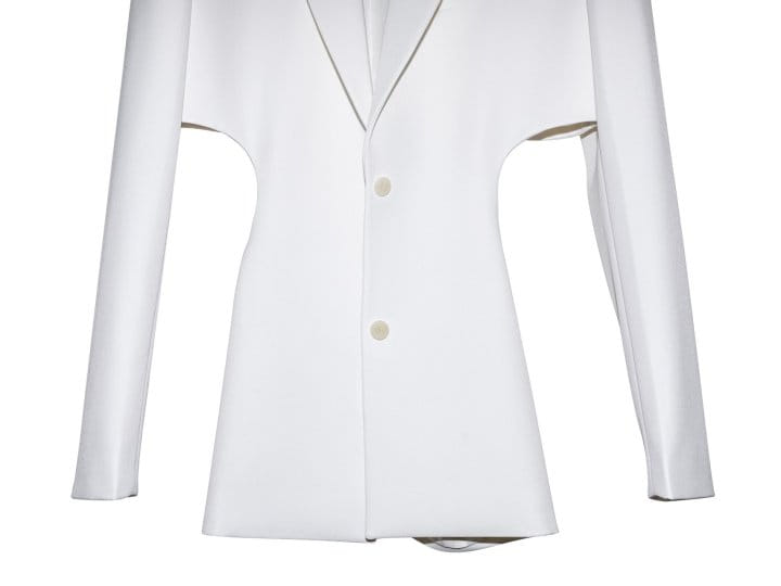 Paper Moon - Korean Women Fashion - #womensfashion - Squared Shoulder Cut Out Waist Detail Minimal Blazer - 9
