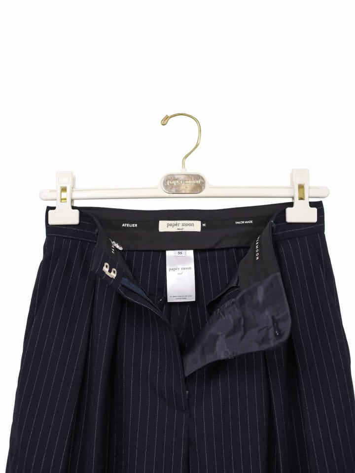 Paper Moon - Korean Women Fashion - #womensfashion - Pin Striped Low Waisted Double Pleats Wide Trousers - 11