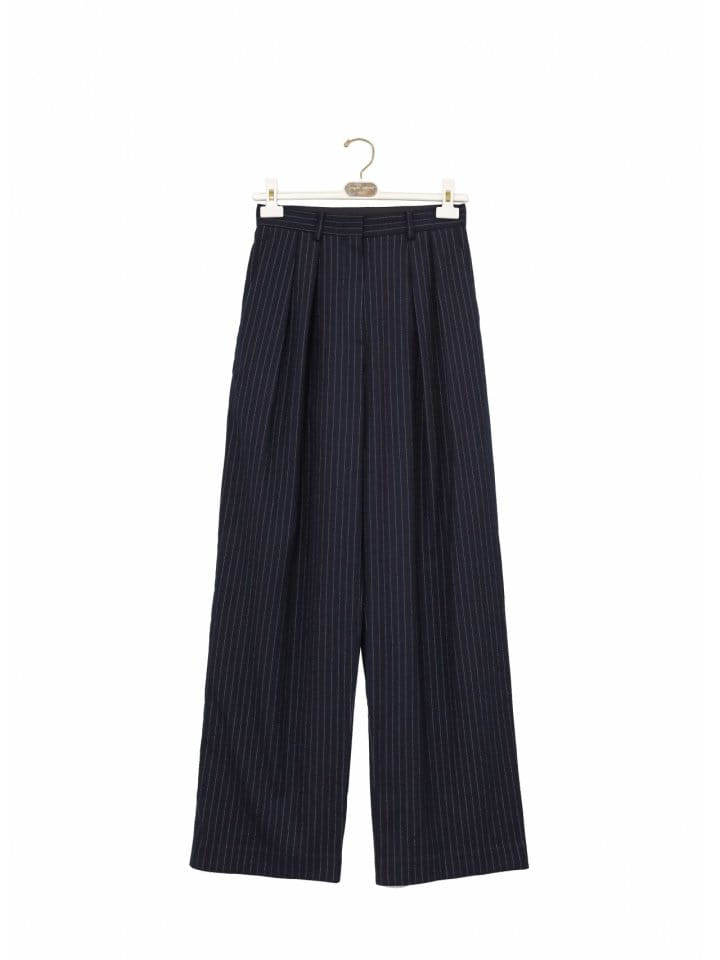 Paper Moon - Korean Women Fashion - #womensfashion - Pin Striped Low Waisted Double Pleats Wide Trousers - 5