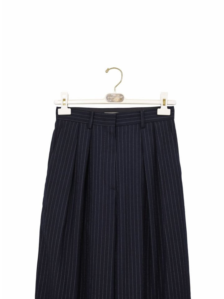 Paper Moon - Korean Women Fashion - #womensfashion - Pin Striped Low Waisted Double Pleats Wide Trousers - 7