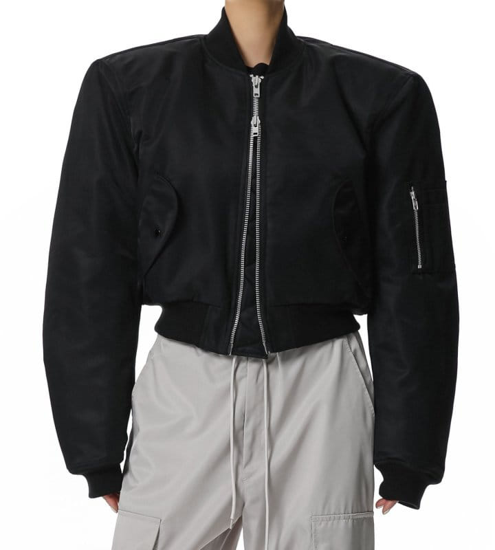 Paper Moon - Korean Women Fashion - #momslook - Square Shoulder Padded Cropped Bomber Jacket - 4