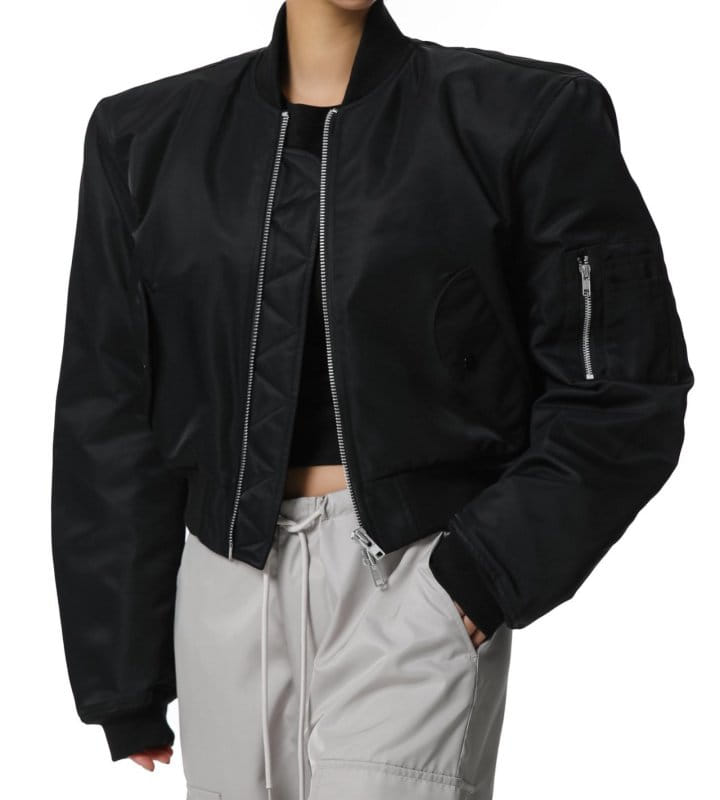Paper Moon - Korean Women Fashion - #womensfashion - Square Shoulder Padded Cropped Bomber Jacket - 6