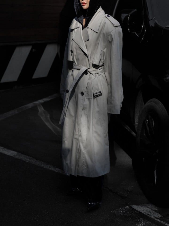 Paper Moon - Korean Women Fashion - #womensfashion - Padded Detail Oversized Double Breasted Trench Coat - 3