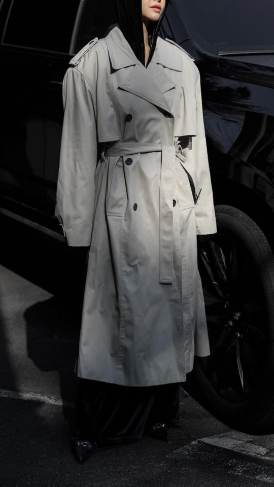 Paper Moon - Korean Women Fashion - #womensfashion - Padded Detail Oversized Double Breasted Trench Coat - 5