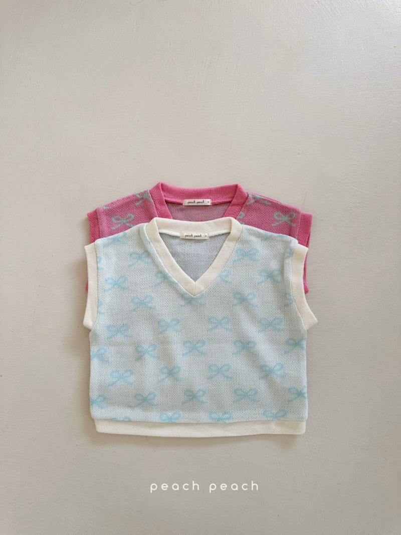 Peach-peach - Korean Children Fashion - #kidsshorts - Ribbon Vest - 2