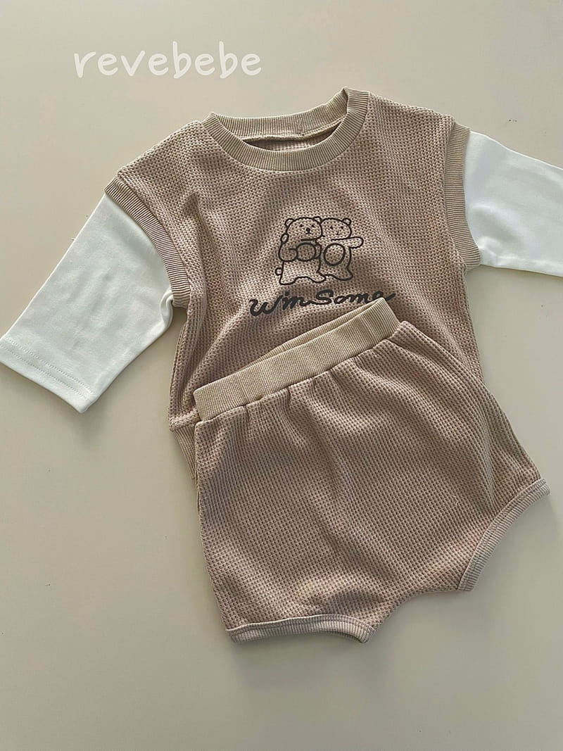 Reve Kid - Korean Baby Fashion - #babyoutfit - Bear Waffle Top Bottom Set - 3