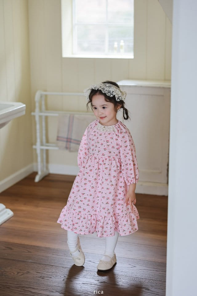 Rica - Korean Children Fashion - #magicofchildhood - Check Flower One-Piece