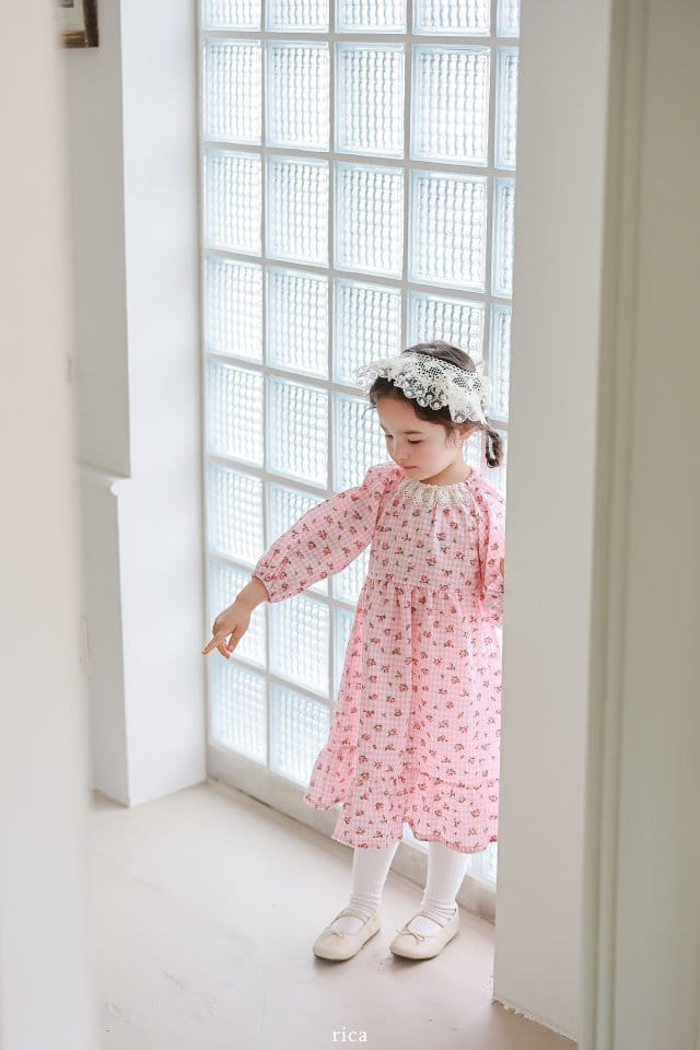 Rica - Korean Children Fashion - #prettylittlegirls - Check Flower One-Piece - 3