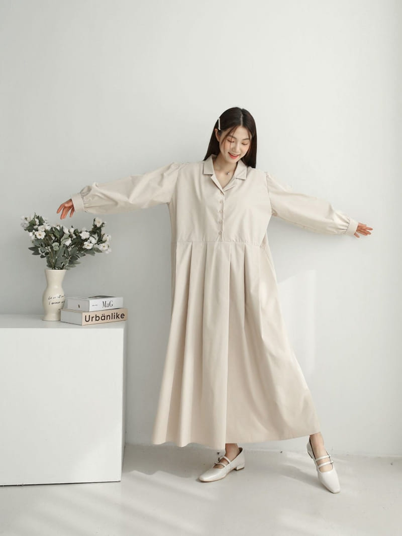 Theggllim - Korean Women Fashion - #momslook - Open Collar One-Piece - 3