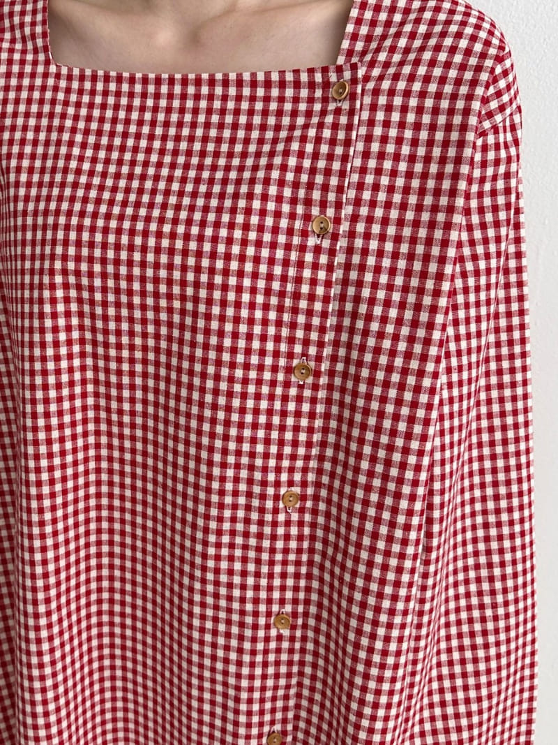 Theggllim - Korean Women Fashion - #momslook - Check Square Blouse - 6