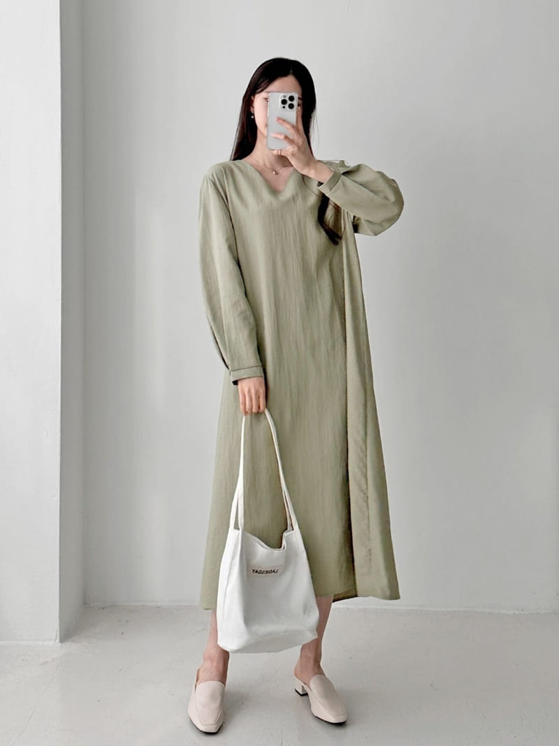 Theggllim - Korean Women Fashion - #momslook - Na Long V Neck One-Piece
