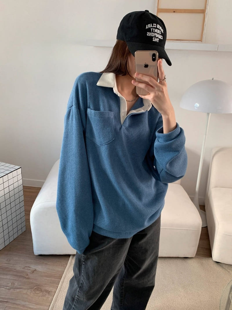Theggllim - Korean Women Fashion - #momslook - Rugby Collar Sweatshirt - 5