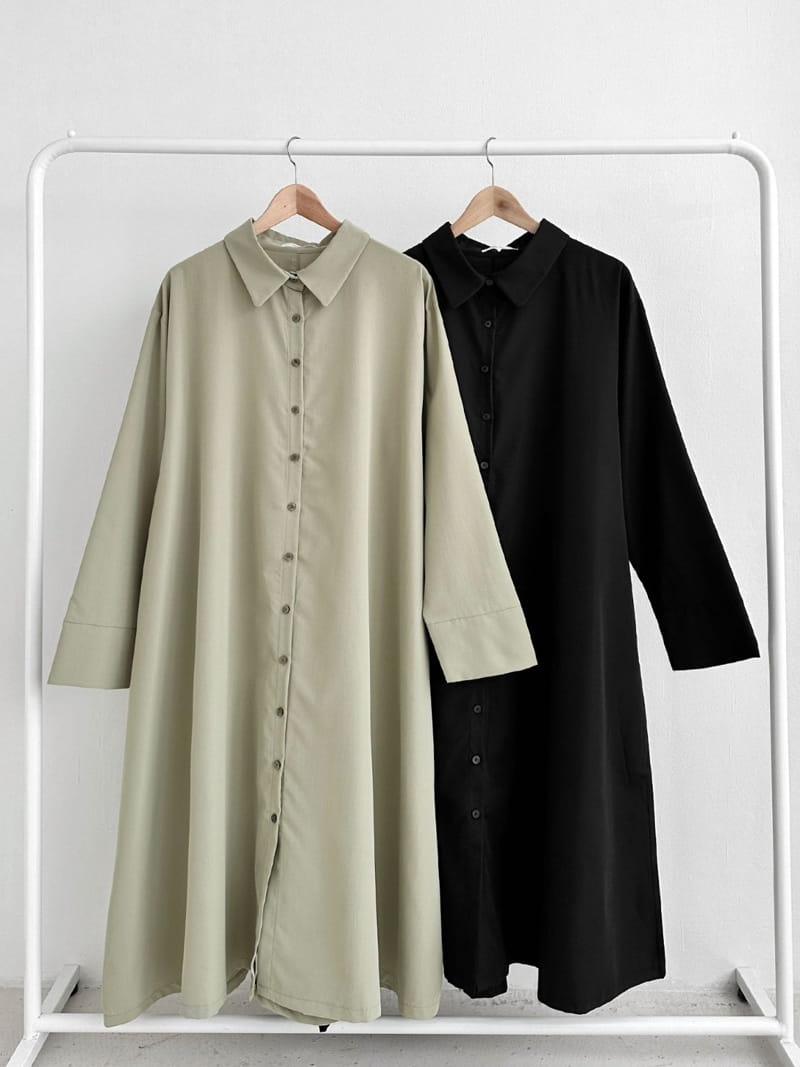 Theggllim - Korean Women Fashion - #thelittlethings - Turn Up Shirt One-Piece  - 4
