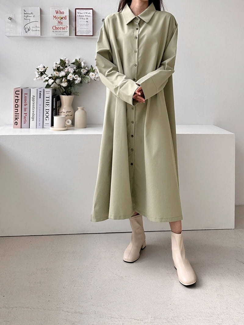 Theggllim - Korean Women Fashion - #momslook - Turn Up Shirt One-Piece  - 6