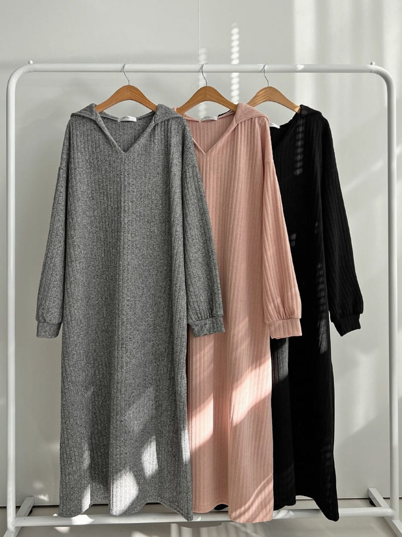 Theggllim - Korean Women Fashion - #pursuepretty - Hoody Rib One-Piece - 5