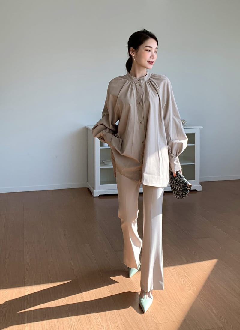 Theggllim - Korean Women Fashion - #romanticstyle - Easy Henry Neck Shirt - 4