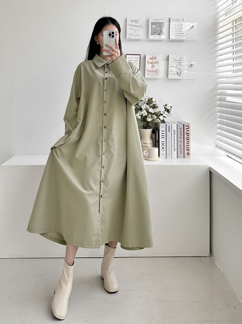 Theggllim - Korean Women Fashion - #shopsmall - Turn Up Shirt One-Piece 