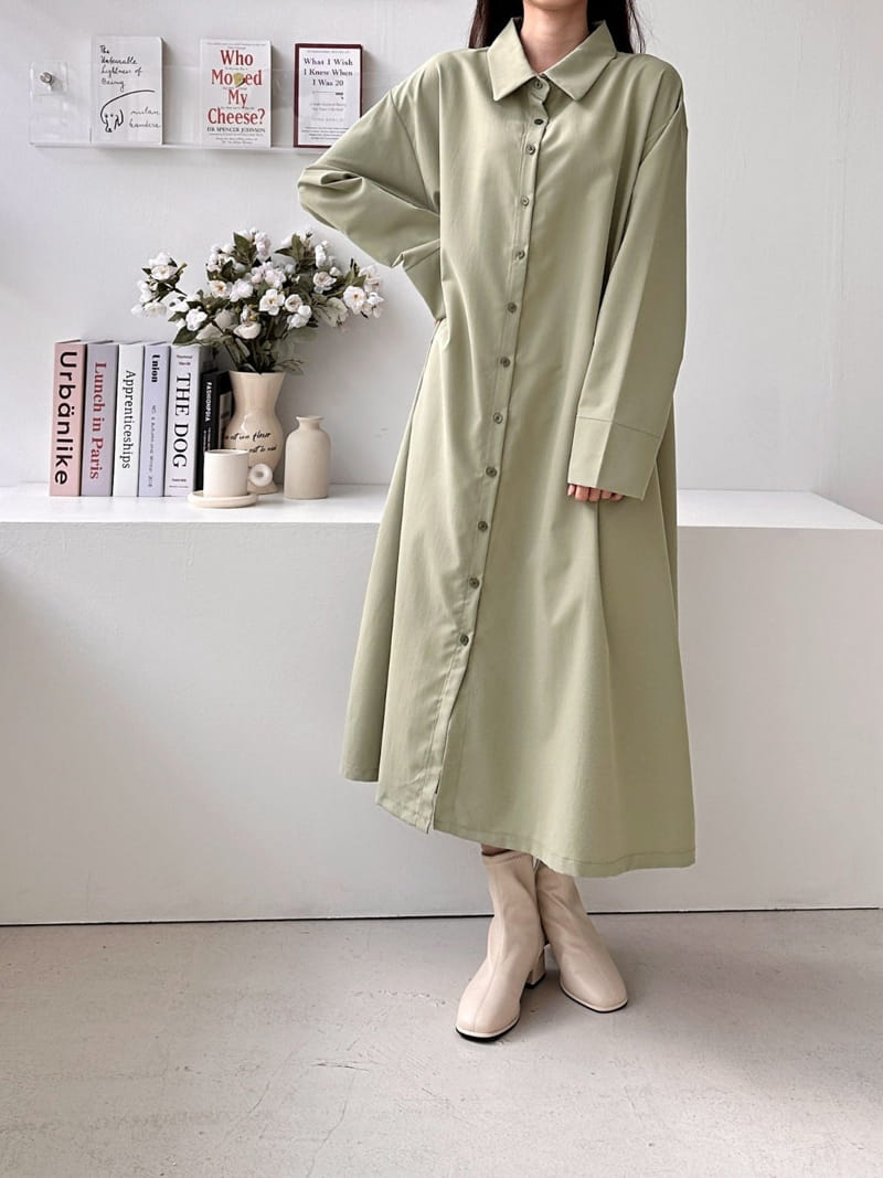 Theggllim - Korean Women Fashion - #thatsdarling - Turn Up Shirt One-Piece  - 2