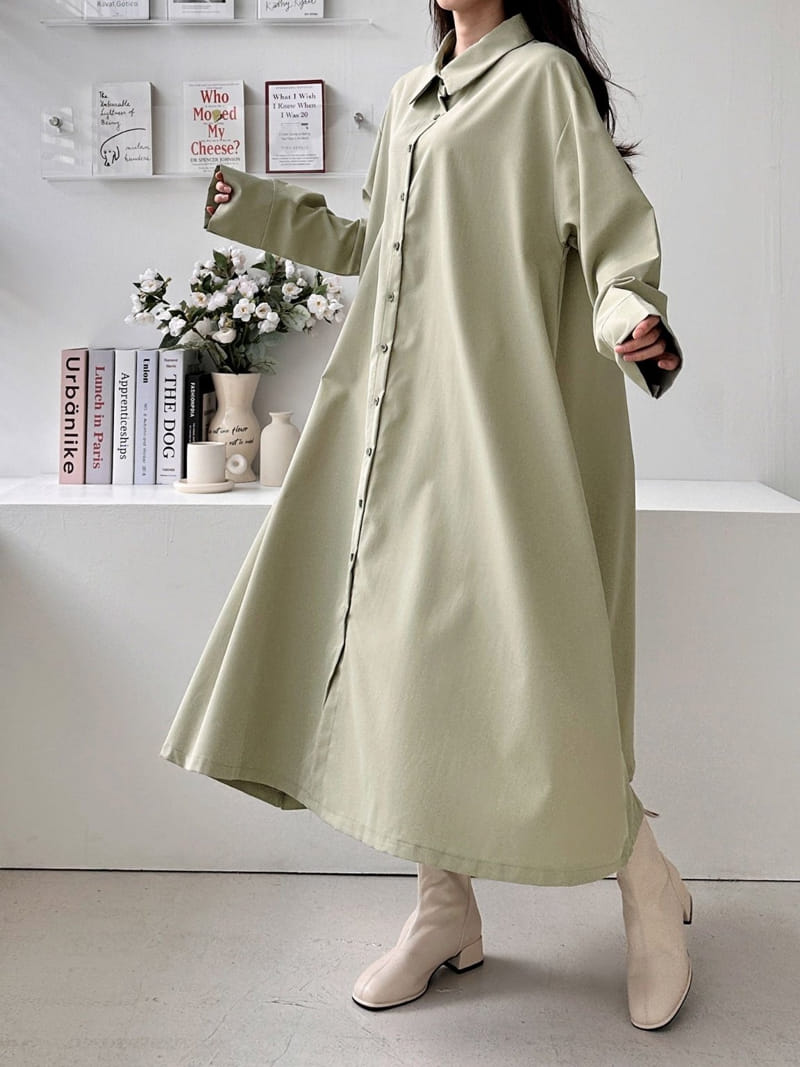 Theggllim - Korean Women Fashion - #thelittlethings - Turn Up Shirt One-Piece  - 3