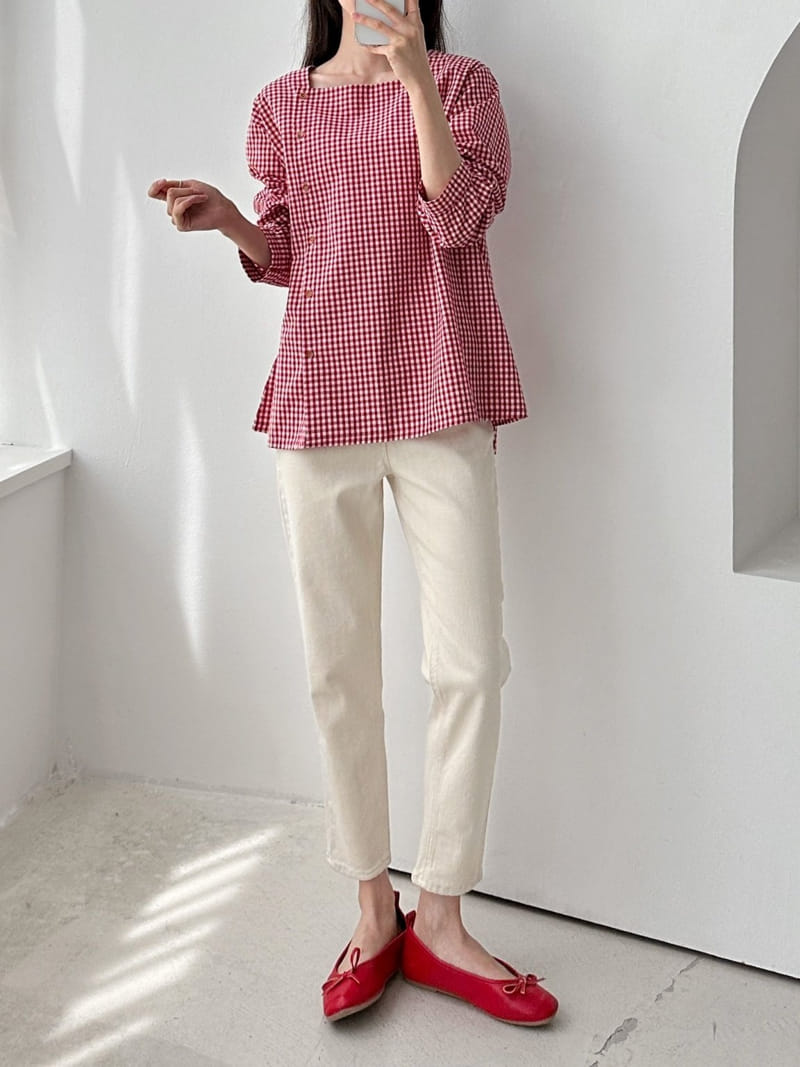 Theggllim - Korean Women Fashion - #womensfashion - Check Square Blouse - 11