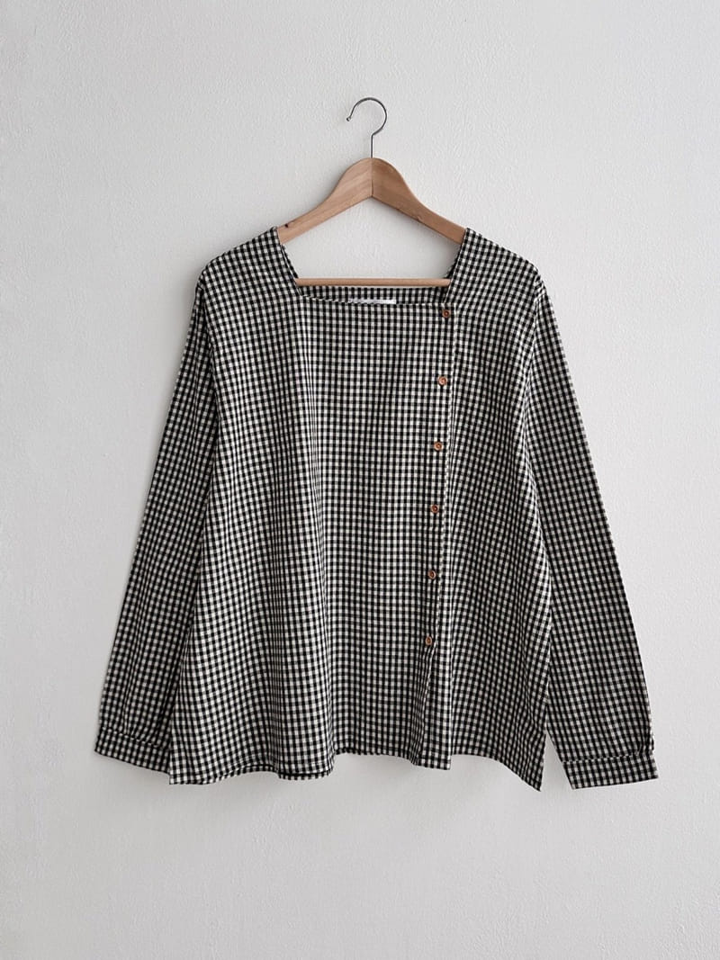 Theggllim - Korean Women Fashion - #womensfashion - Check Square Blouse - 5